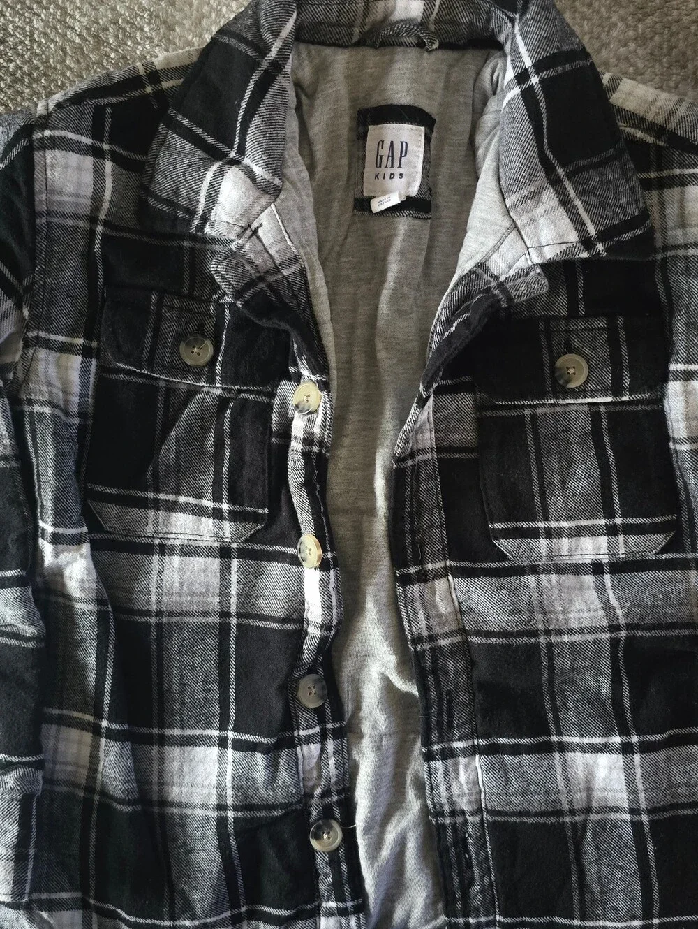 Gap Kids Black & Gray Buffalo Plaid Button-Up Shirt Jacket Size S